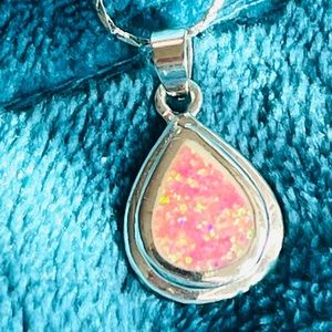 Opal necklace sterling silver artisan vintage W/chain